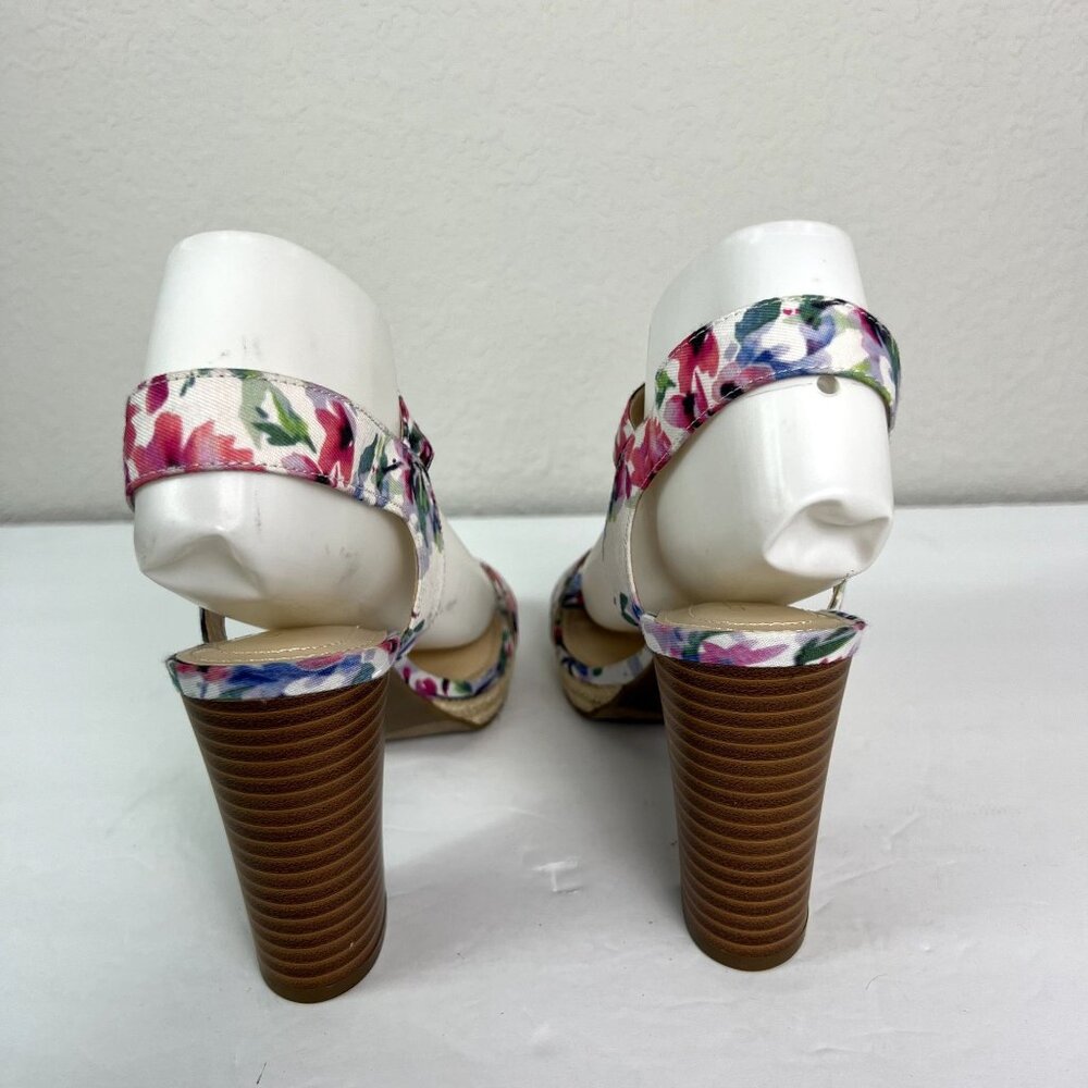 🟣 Liz Claiborne Size 8.5 Floral Block Heel Open Toe Sandals - Picture 4 of 8